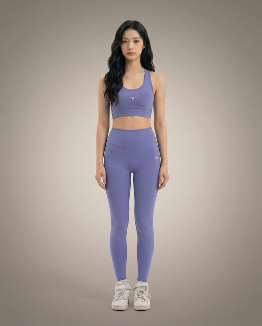 Myticos lavender sports bra and leggings front view