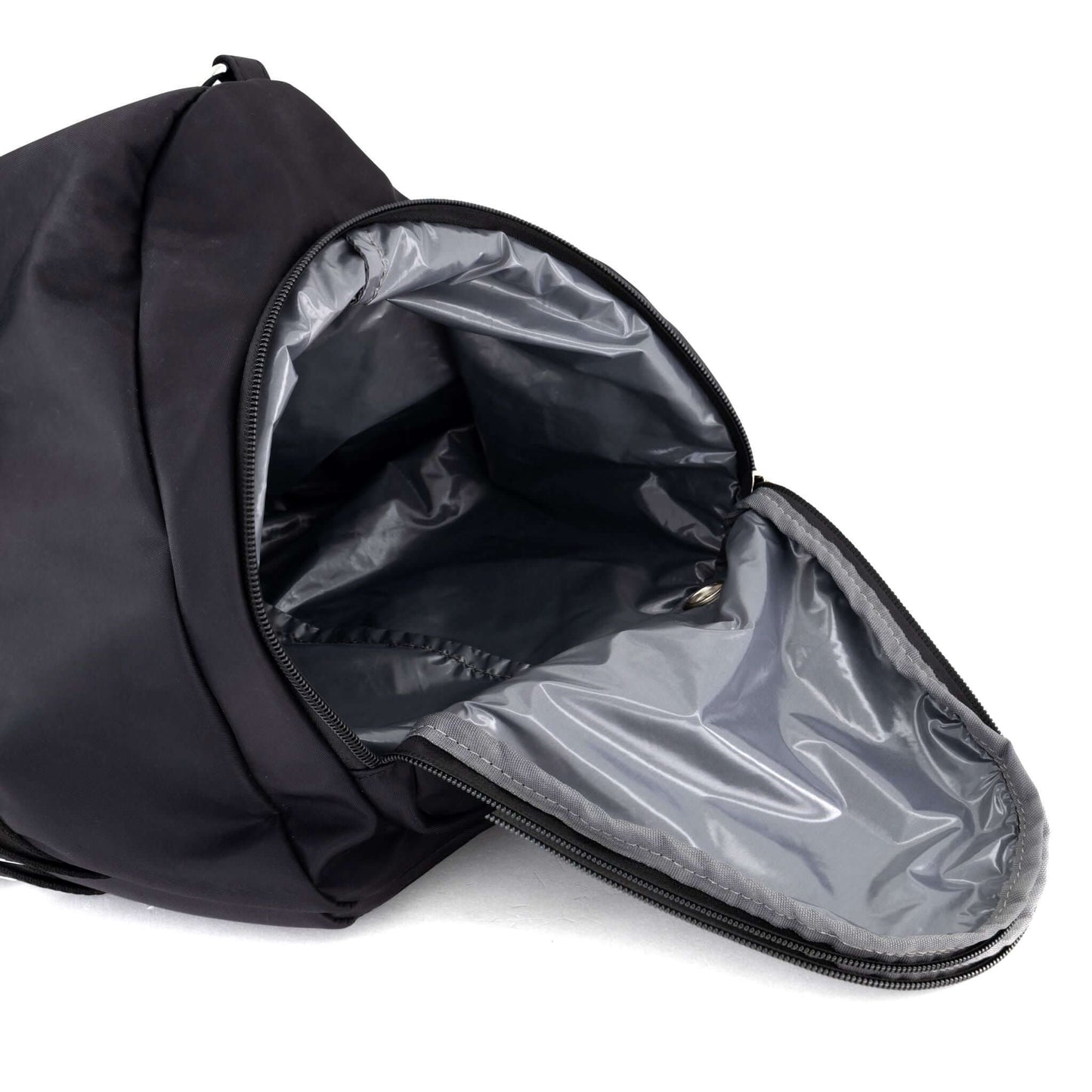 Side pocket of the Myticos gym bag holding a water bottle, showcasing the mesh design for easy access.