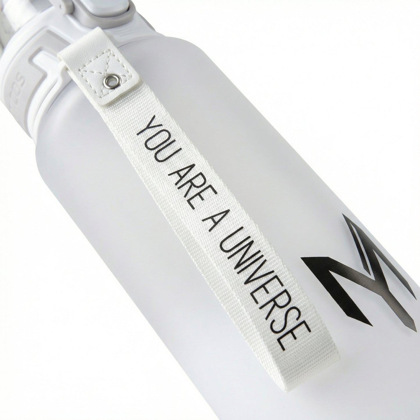 You Are A Universe strap detail - white bottle - studio macro