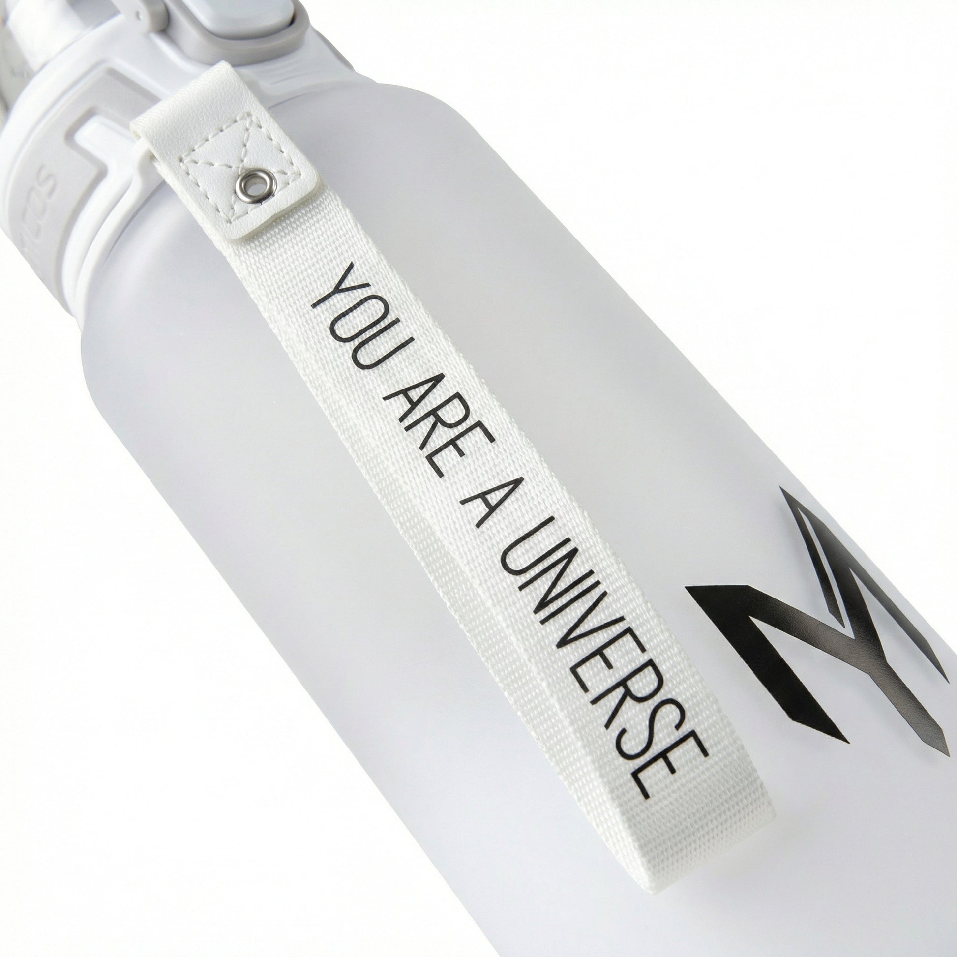 You Are A Universe strap detail - white bottle - studio macro