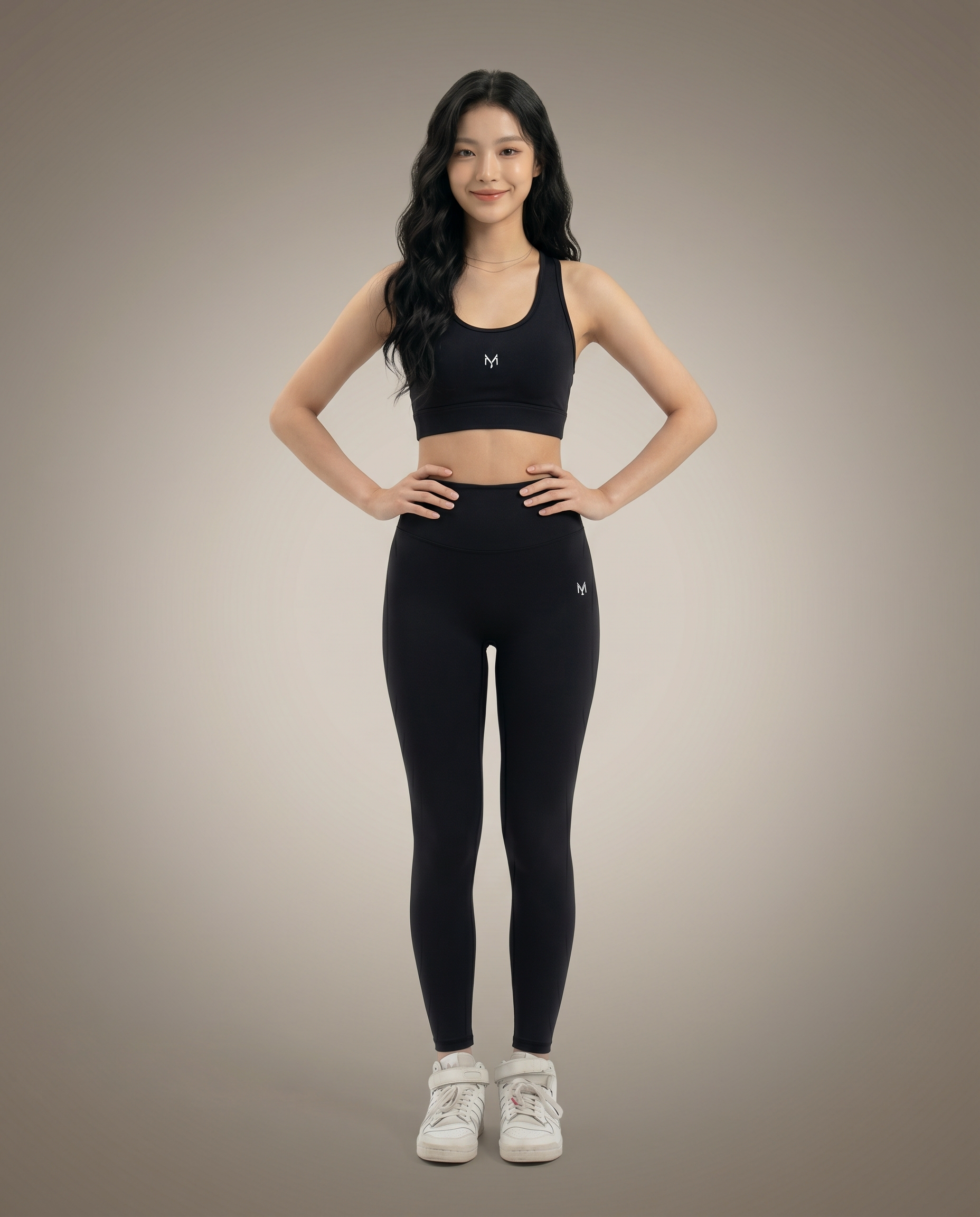 Myticos black sports bra and leggings front