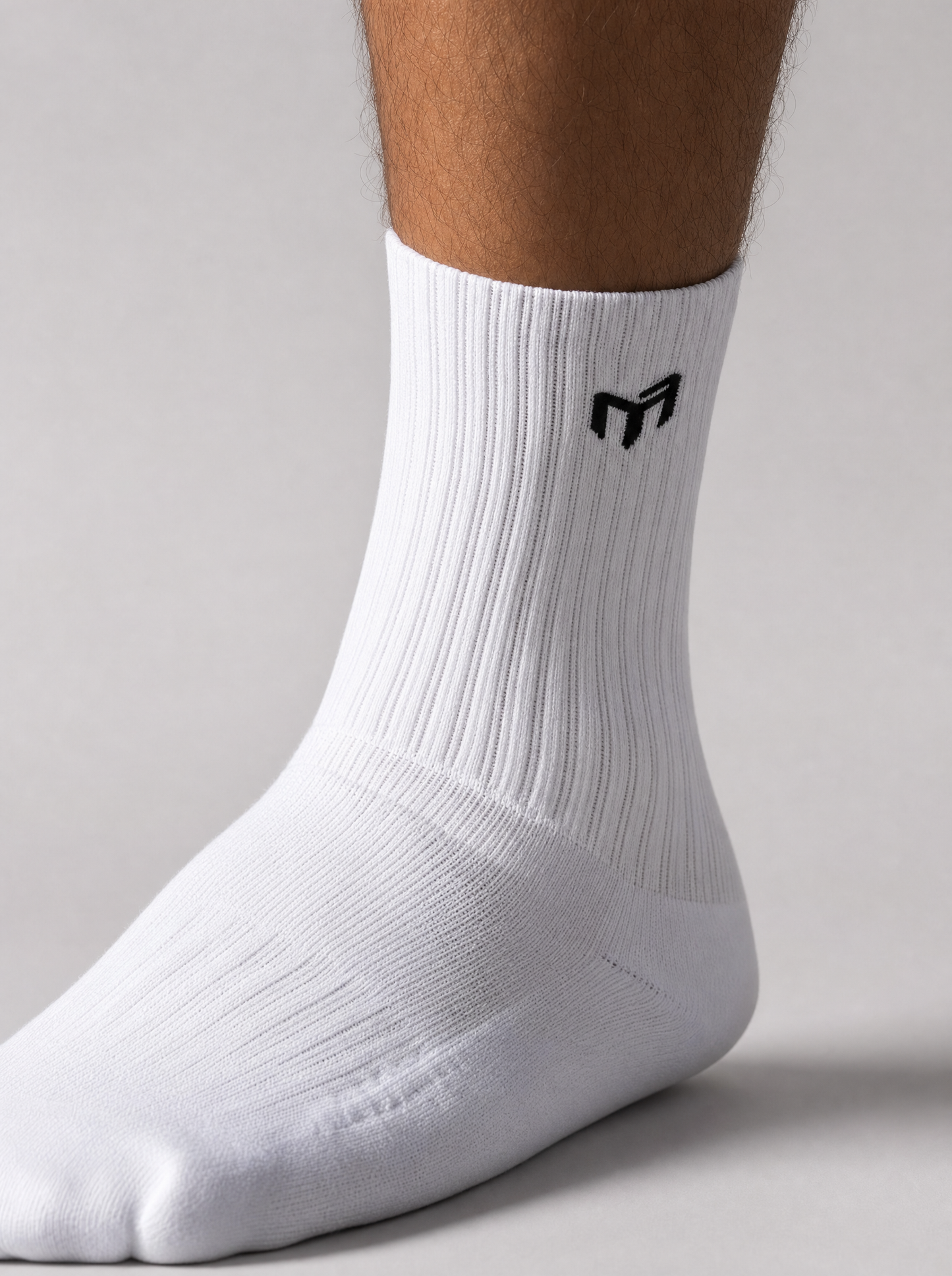 Myticos socks - white ribbed crew sock with M logo - studio