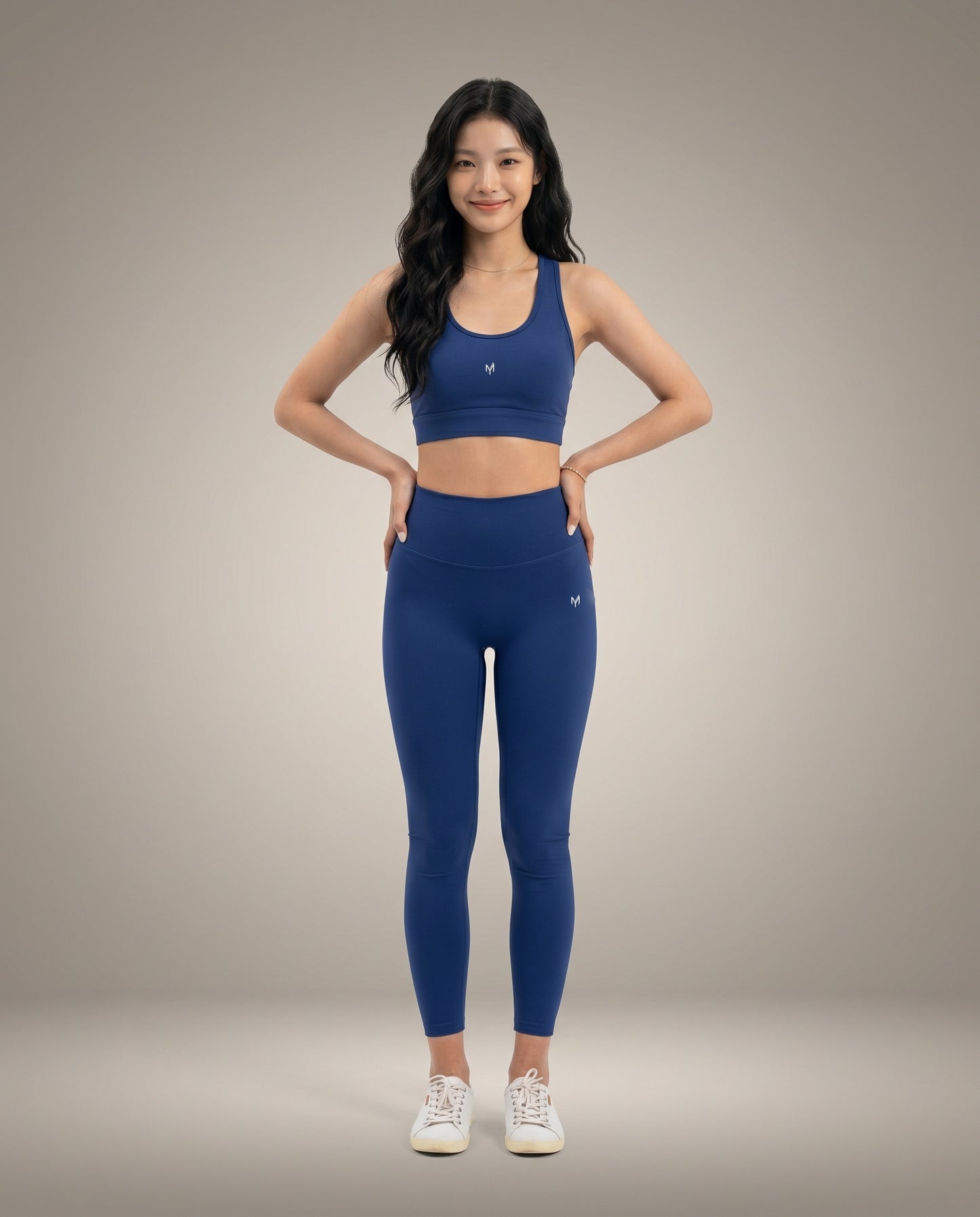 Myticos navy blue leggings and sports bra front