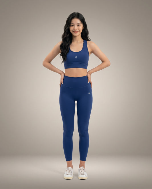 Myticos navy blue leggings and sports bra front