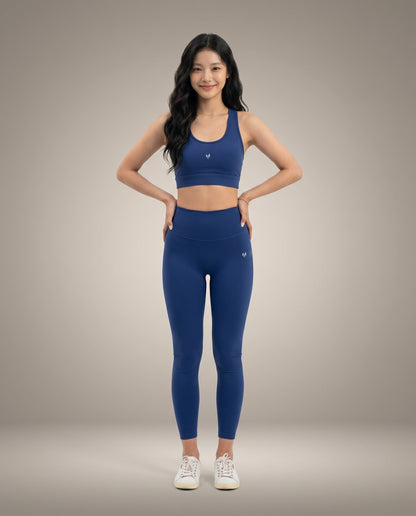 Myticos navy blue sports bra and leggings front