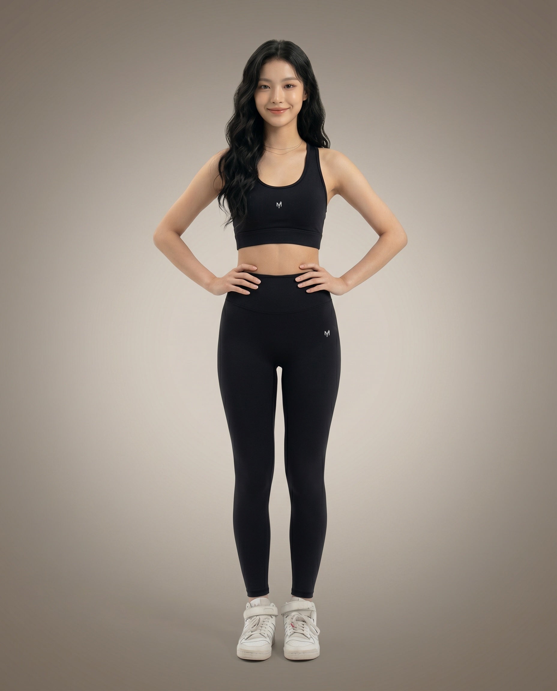 Myticos black leggings and sports bra front