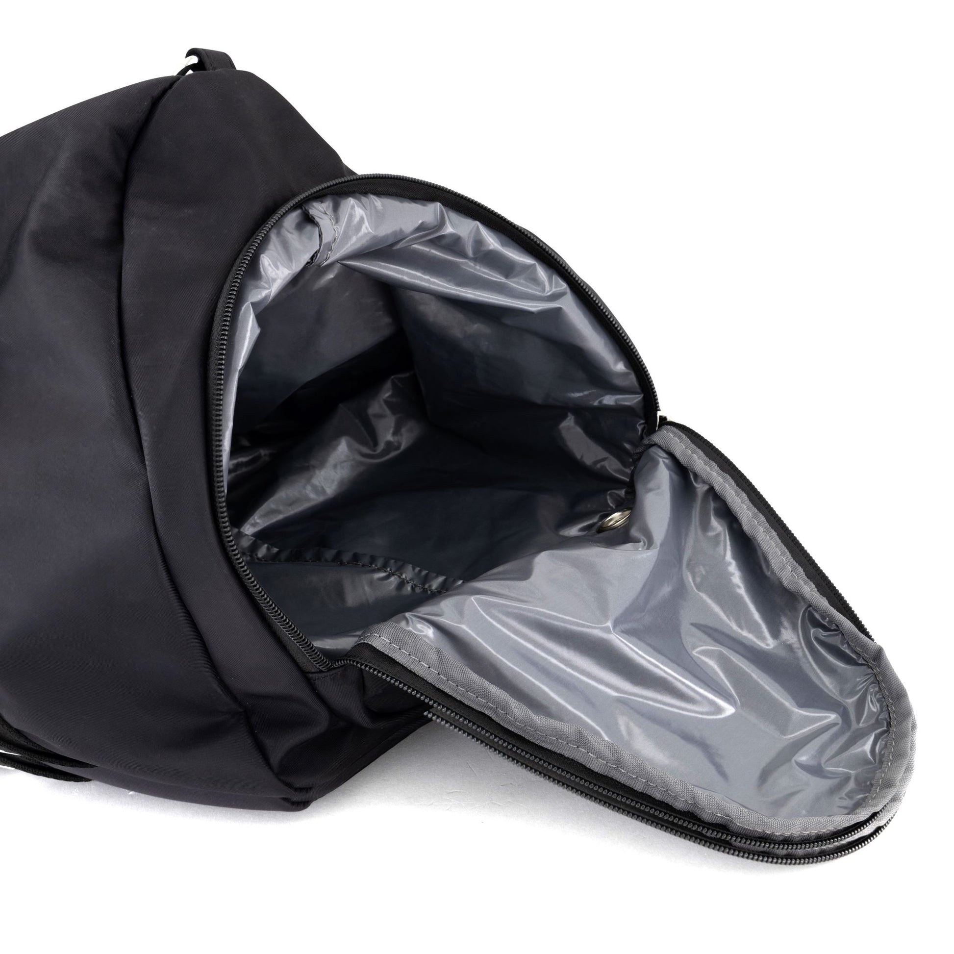 Side pocket of the Myticos gym bag holding a water bottle, showcasing the mesh design for easy access.